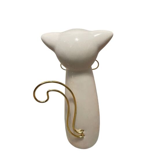 Sagebrook Home Ceramic Cat Figurine with Glasses White Gold 7" - Picture 3 of 5